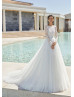 Bateau Neck Ivory Lace Dotted Tulle Beaded Wedding Dress